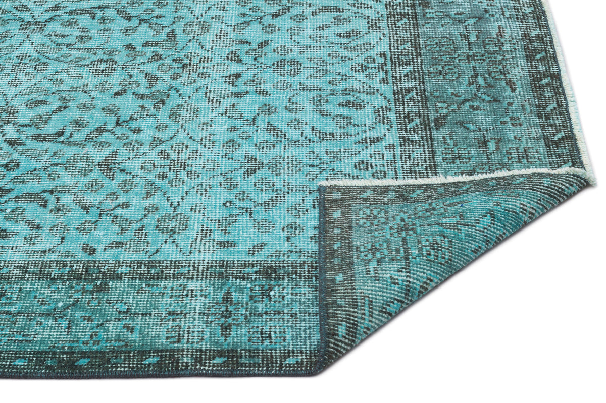Turquoise  Over Dyed Vintage Rug 5&#39;3&#39;&#39; x 8&#39;9&#39;&#39; ft 160 x 267 cm