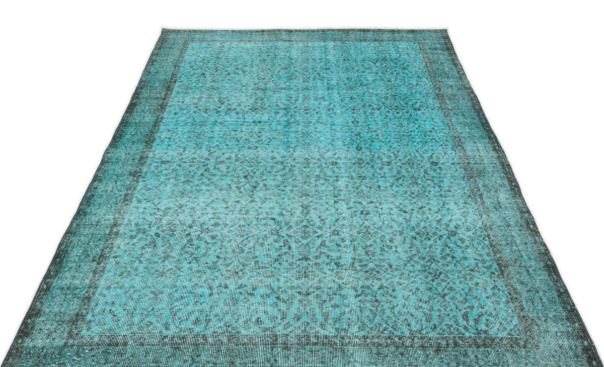 Turquoise  Over Dyed Vintage Rug 5&#39;3&#39;&#39; x 8&#39;9&#39;&#39; ft 160 x 267 cm