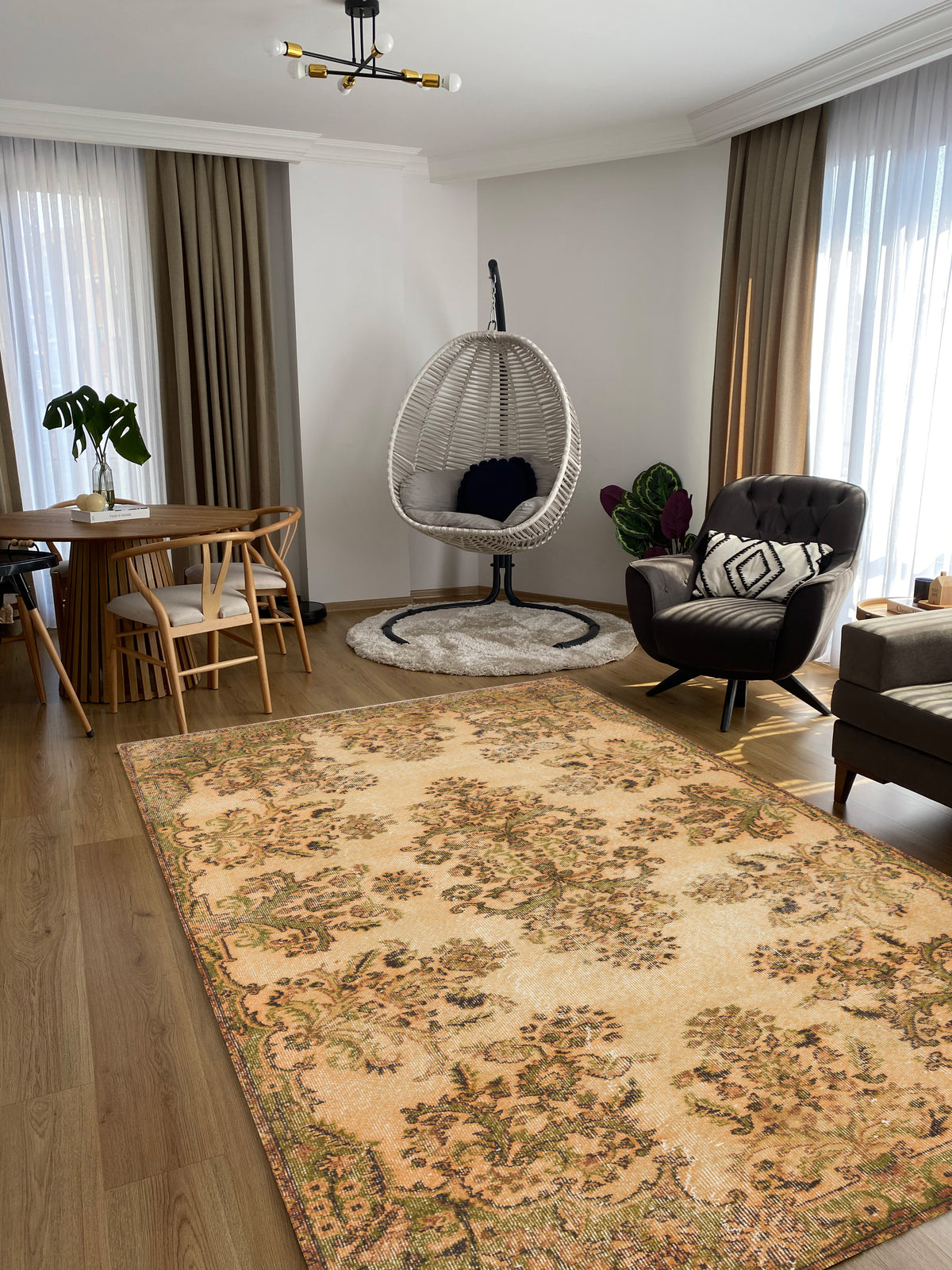 Beige Over Dyed Rug I  Traditional Design Rug | Turkish Rug | Hand Weaving Rug  | Bedroom Rug | Wool Rug | Vintage Rug | Tumbled Rug  | Naturel Rug | Boho Rug I 5&#39;0&#39;&#39; x 9&#39;2&#39;&#39; ft 153 x 280 cm