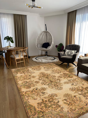 Beige Over Dyed Rug I  Traditional Design Rug | Turkish Rug | Hand Weaving Rug  | Bedroom Rug | Wool Rug | Vintage Rug | Tumbled Rug  | Naturel Rug | Boho Rug I 5'0'' x 9'2'' ft 153 x 280 cm