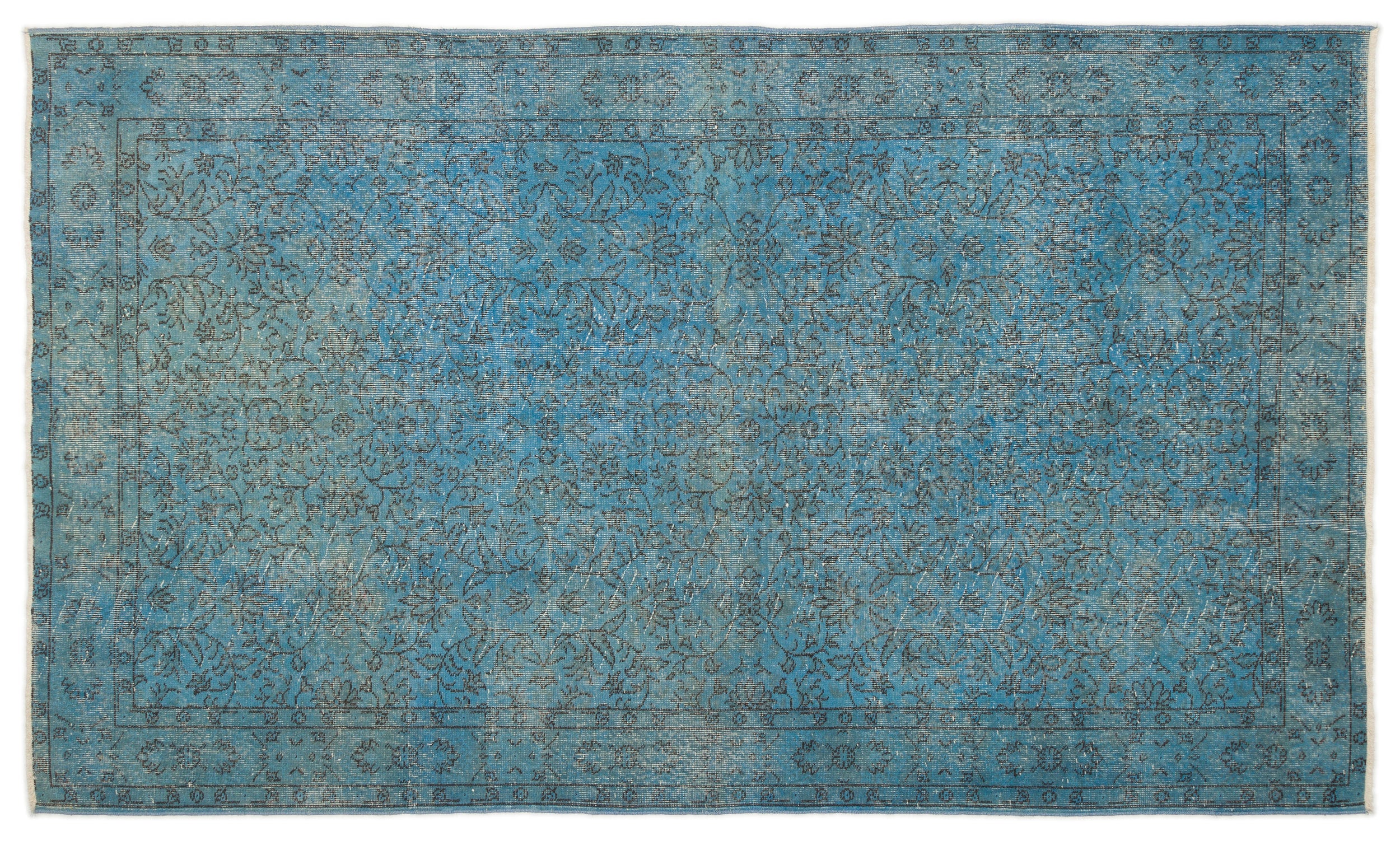 Turquoise  Over Dyed Vintage Rug 5'5'' x 9'2'' ft 164 x 280 cm