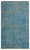 Turquoise  Over Dyed Vintage Rug 5'5'' x 9'2'' ft 164 x 280 cm
