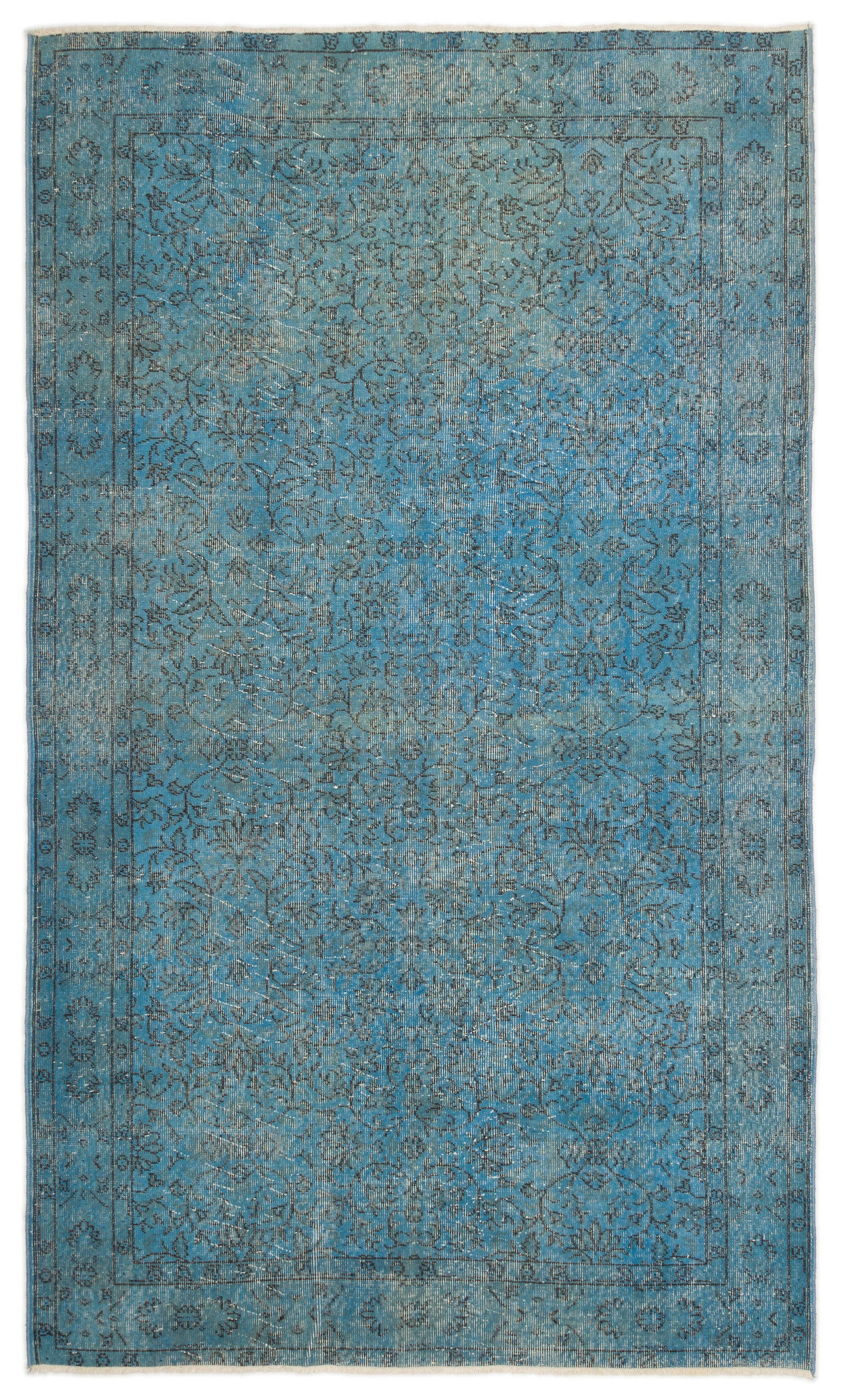 Turquoise  Over Dyed Vintage Rug 5'5'' x 9'2'' ft 164 x 280 cm