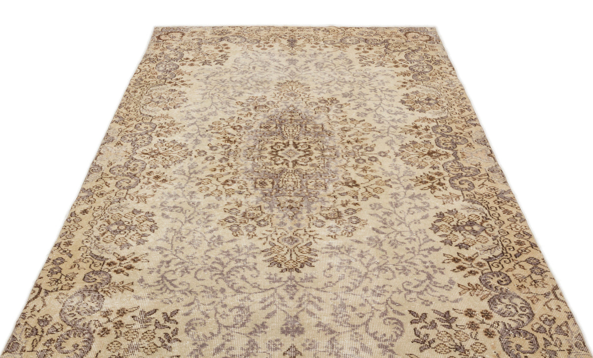 Beige Over Dyed Vintage Rug 5&#39;4&#39;&#39; x 9&#39;6&#39;&#39; ft 163 x 289 cm