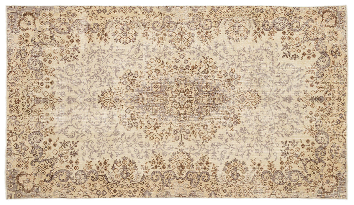 Beige Over Dyed Vintage Rug 5&#39;4&#39;&#39; x 9&#39;6&#39;&#39; ft 163 x 289 cm