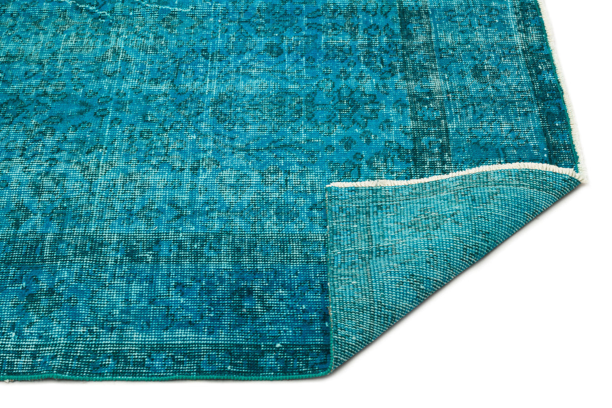 Turquoise  Over Dyed Vintage Rug 4&#39;10&#39;&#39; x 8&#39;6&#39;&#39; ft 147 x 258 cm