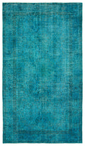Turquoise  Over Dyed Vintage Rug 4'10'' x 8'6'' ft 147 x 258 cm