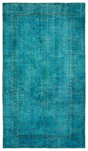 Turquoise  Over Dyed Vintage Rug 4'10'' x 8'6'' ft 147 x 258 cm