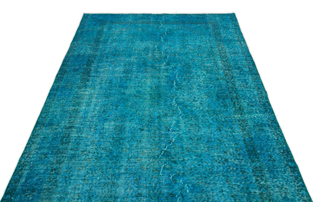 Turquoise  Over Dyed Vintage Rug 4'10'' x 8'6'' ft 147 x 258 cm