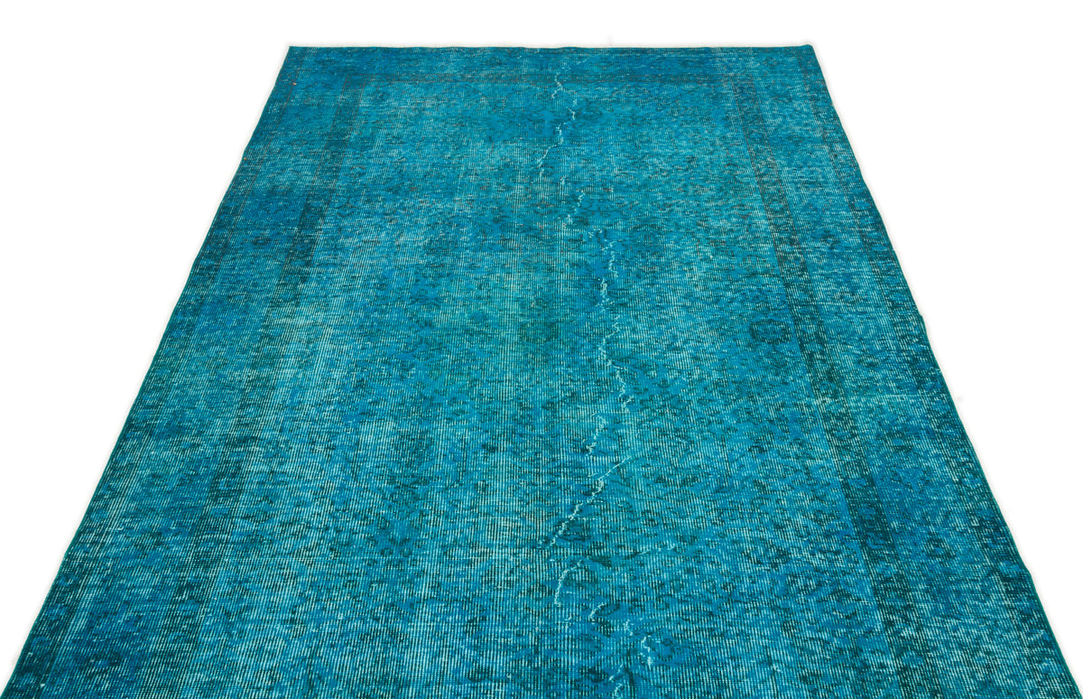 Turquoise  Over Dyed Vintage Rug 4&#39;10&#39;&#39; x 8&#39;6&#39;&#39; ft 147 x 258 cm