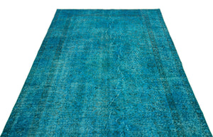 Turquoise  Over Dyed Vintage Rug 4'10'' x 8'6'' ft 147 x 258 cm