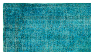 Turquoise  Over Dyed Vintage Rug 4'10'' x 8'6'' ft 147 x 258 cm