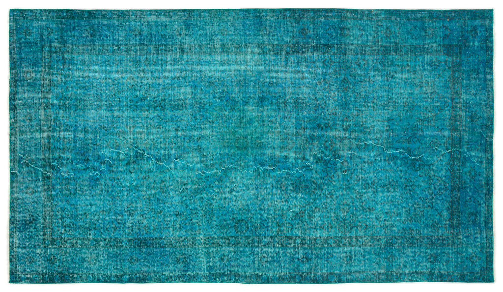 Turquoise  Over Dyed Vintage Rug 4'10'' x 8'6'' ft 147 x 258 cm
