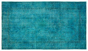 Turquoise  Over Dyed Vintage Rug 4'10'' x 8'6'' ft 147 x 258 cm