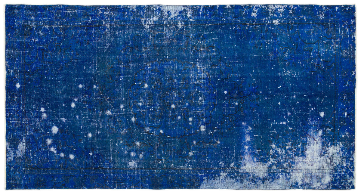 Blue Over Dyed Vintage Rug 4&#39;9&#39;&#39; x 8&#39;11&#39;&#39; ft 144 x 271 cm