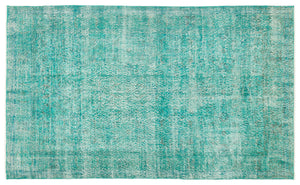 Turquoise  Over Dyed Vintage Rug 5'3'' x 8'4'' ft 160 x 254 cm