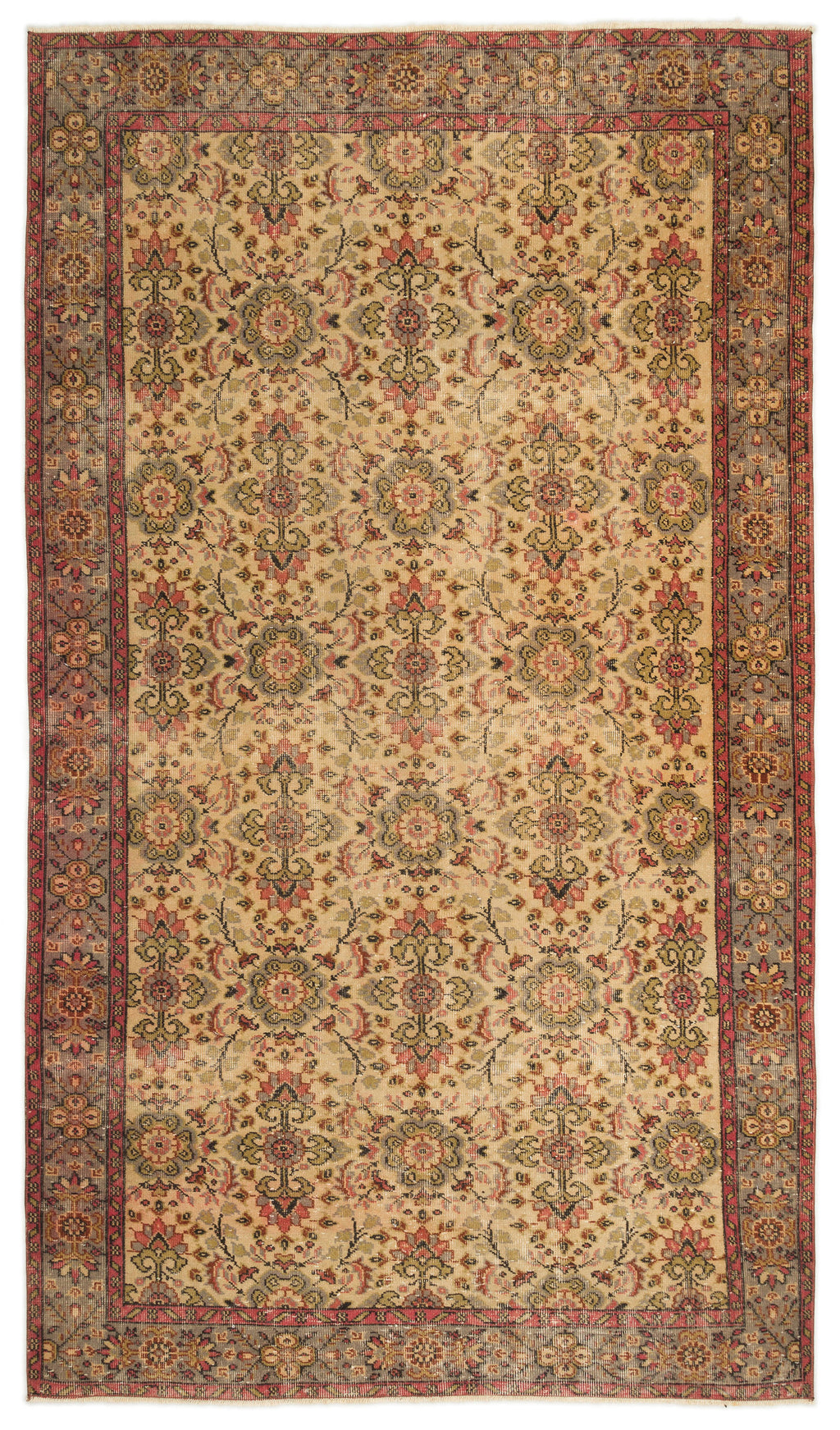 Brown Over Dyed Vintage Rug 5'4'' x 9'6'' ft 163 x 289 cm