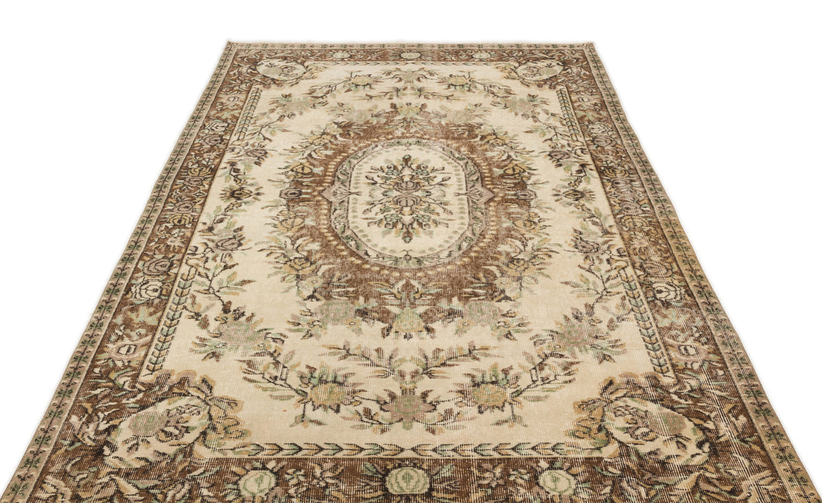 Beige Over Dyed Vintage Rug 5&#39;7&#39;&#39; x 8&#39;9&#39;&#39; ft 170 x 267 cm