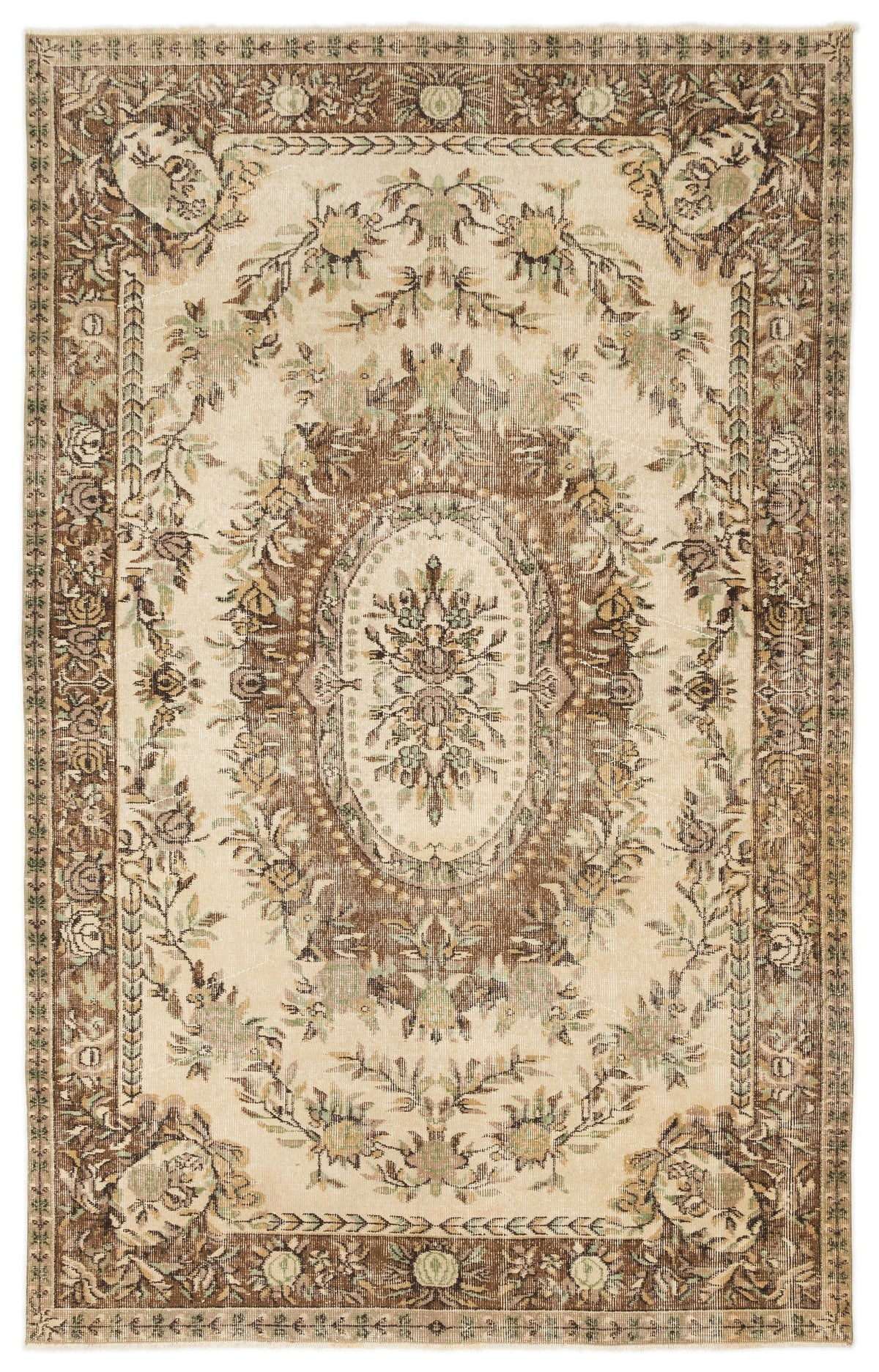 Beige Over Dyed Vintage Rug 5&#39;7&#39;&#39; x 8&#39;9&#39;&#39; ft 170 x 267 cm