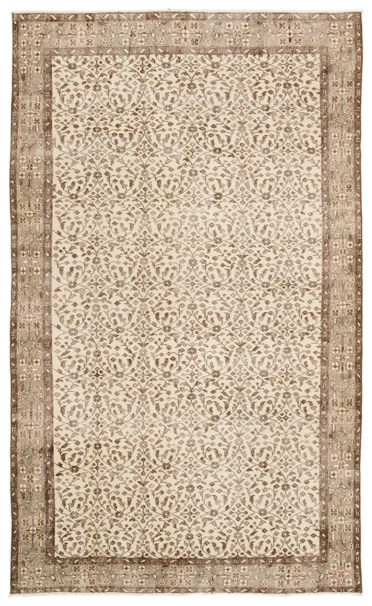 Beige Over Dyed Vintage Rug 5&#39;8&#39;&#39; x 9&#39;4&#39;&#39; ft 172 x 285 cm