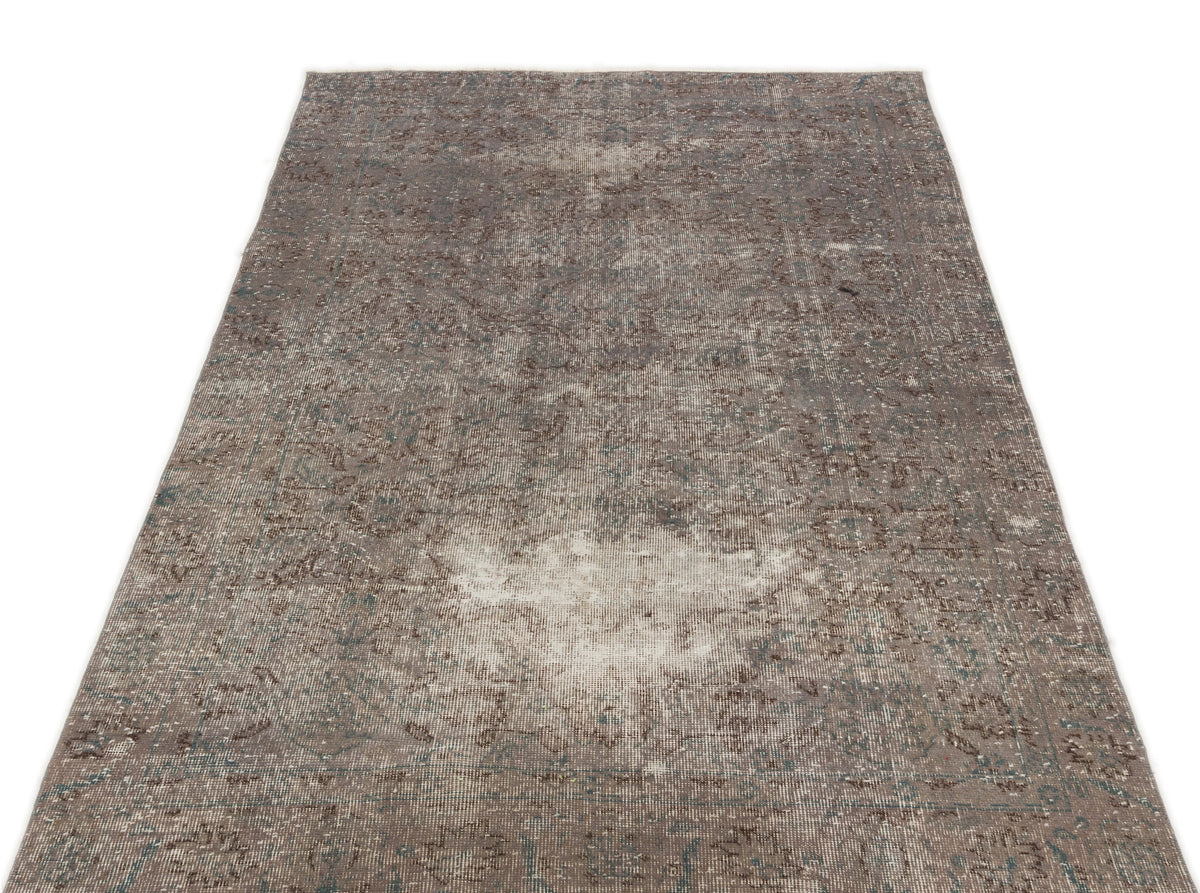 Gray Over Dyed Vintage Rug 4&#39;4&#39;&#39; x 7&#39;7&#39;&#39; ft 131 x 232 cm