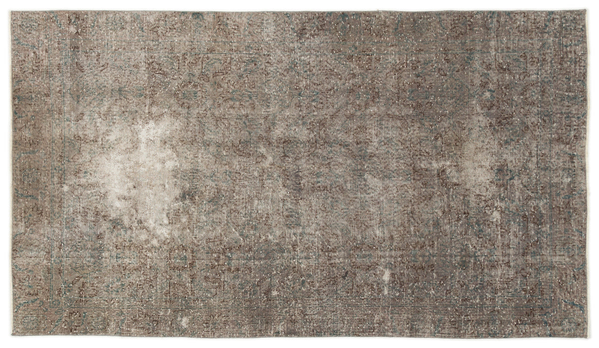 Gray Over Dyed Vintage Rug 4&#39;4&#39;&#39; x 7&#39;7&#39;&#39; ft 131 x 232 cm