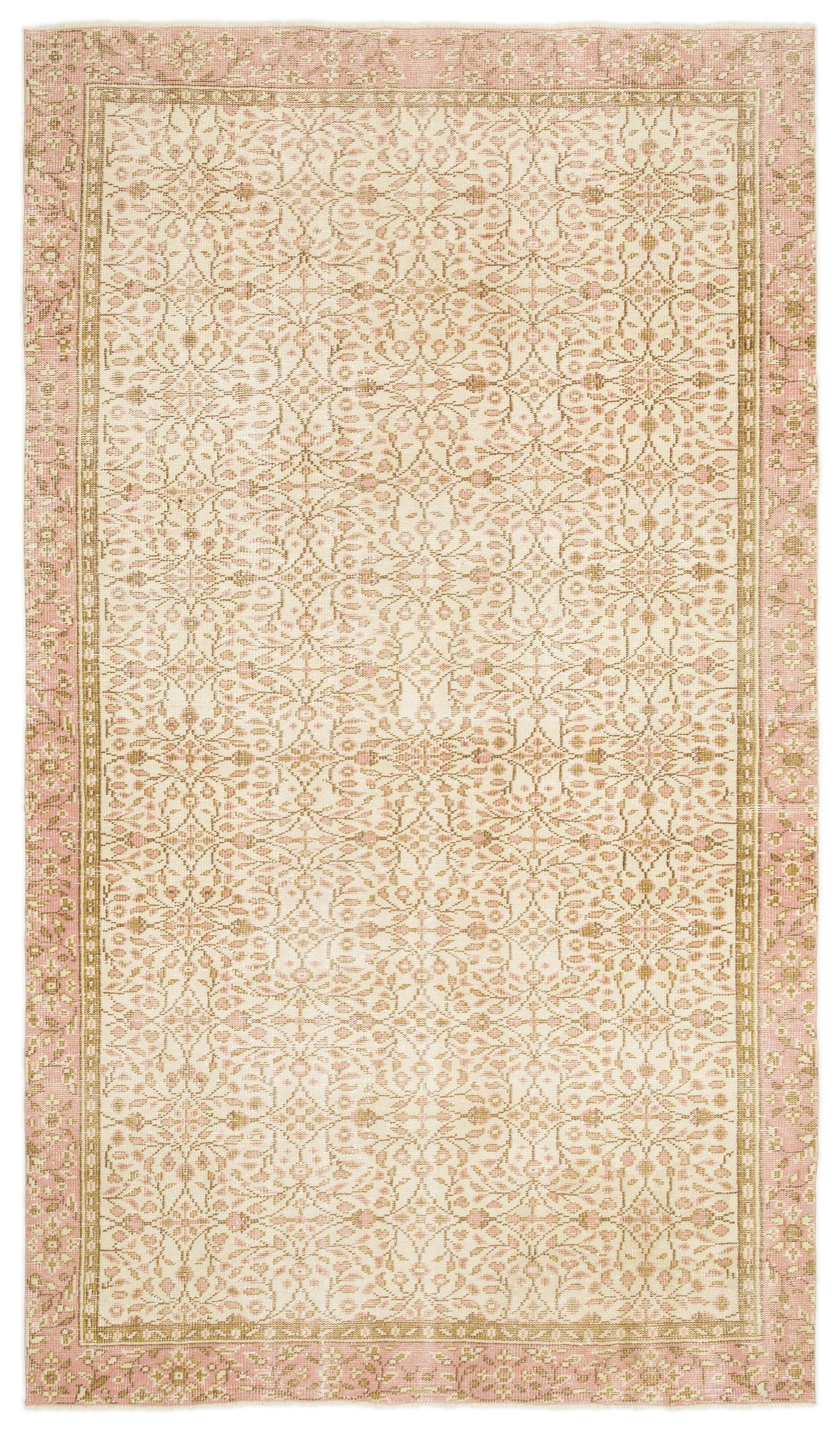 Beige Over Dyed Vintage Rug 5&#39;7&#39;&#39; x 9&#39;10&#39;&#39; ft 170 x 300 cm