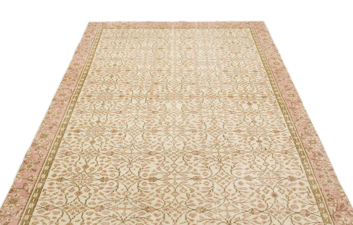 Beige Over Dyed Vintage Rug 5&#39;7&#39;&#39; x 9&#39;10&#39;&#39; ft 170 x 300 cm