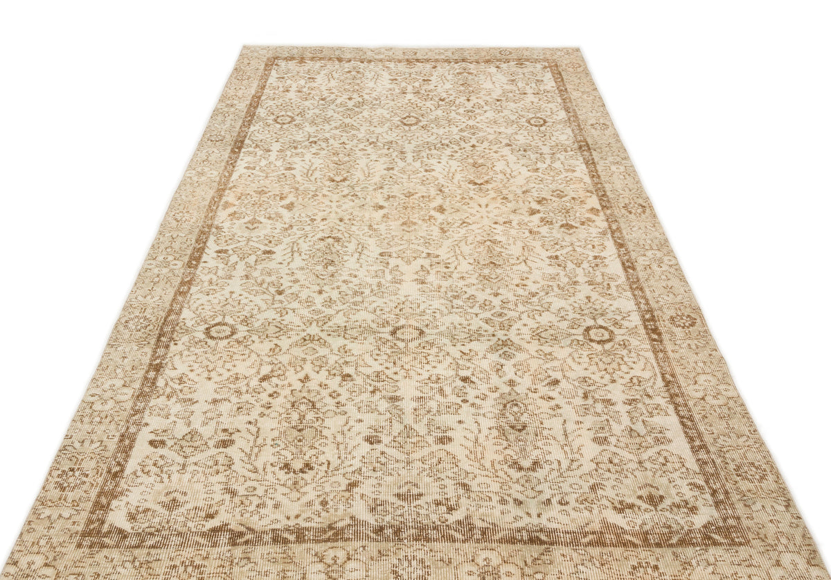 Beige Over Dyed Vintage Rug 5&#39;3&#39;&#39; x 8&#39;12&#39;&#39; ft 160 x 274 cm