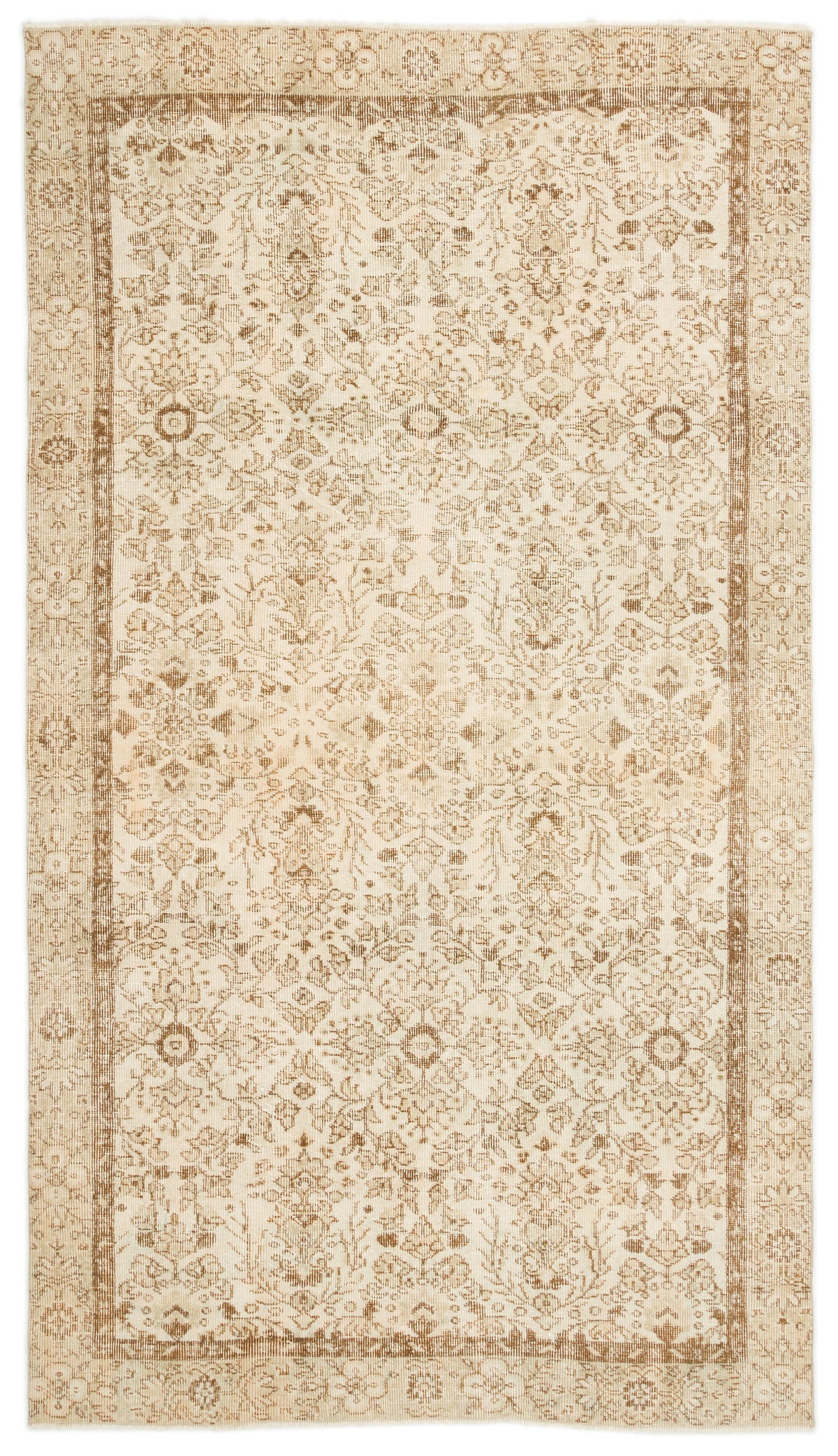 Beige Over Dyed Vintage Rug 5&#39;3&#39;&#39; x 8&#39;12&#39;&#39; ft 160 x 274 cm