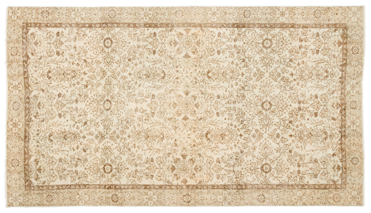 Beige Over Dyed Vintage Rug 5&#39;3&#39;&#39; x 8&#39;12&#39;&#39; ft 160 x 274 cm