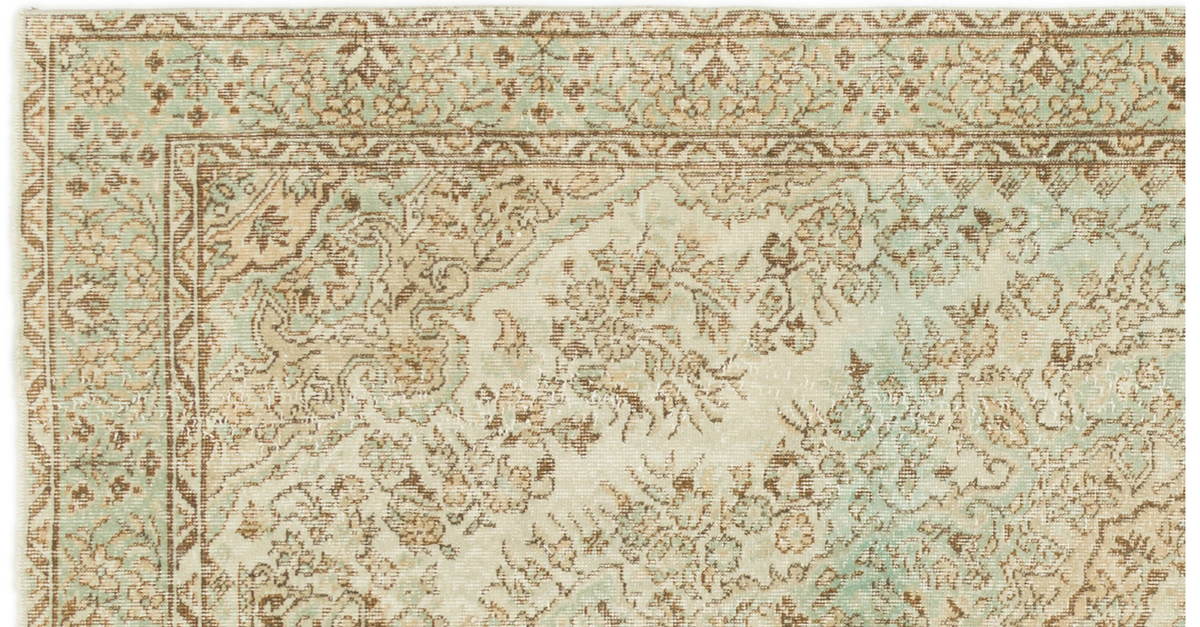 Traditional Design Beige Over Dyed Vintage Rug 4&#39;12&#39;&#39; x 9&#39;3&#39;&#39; ft 152 x 283 cm