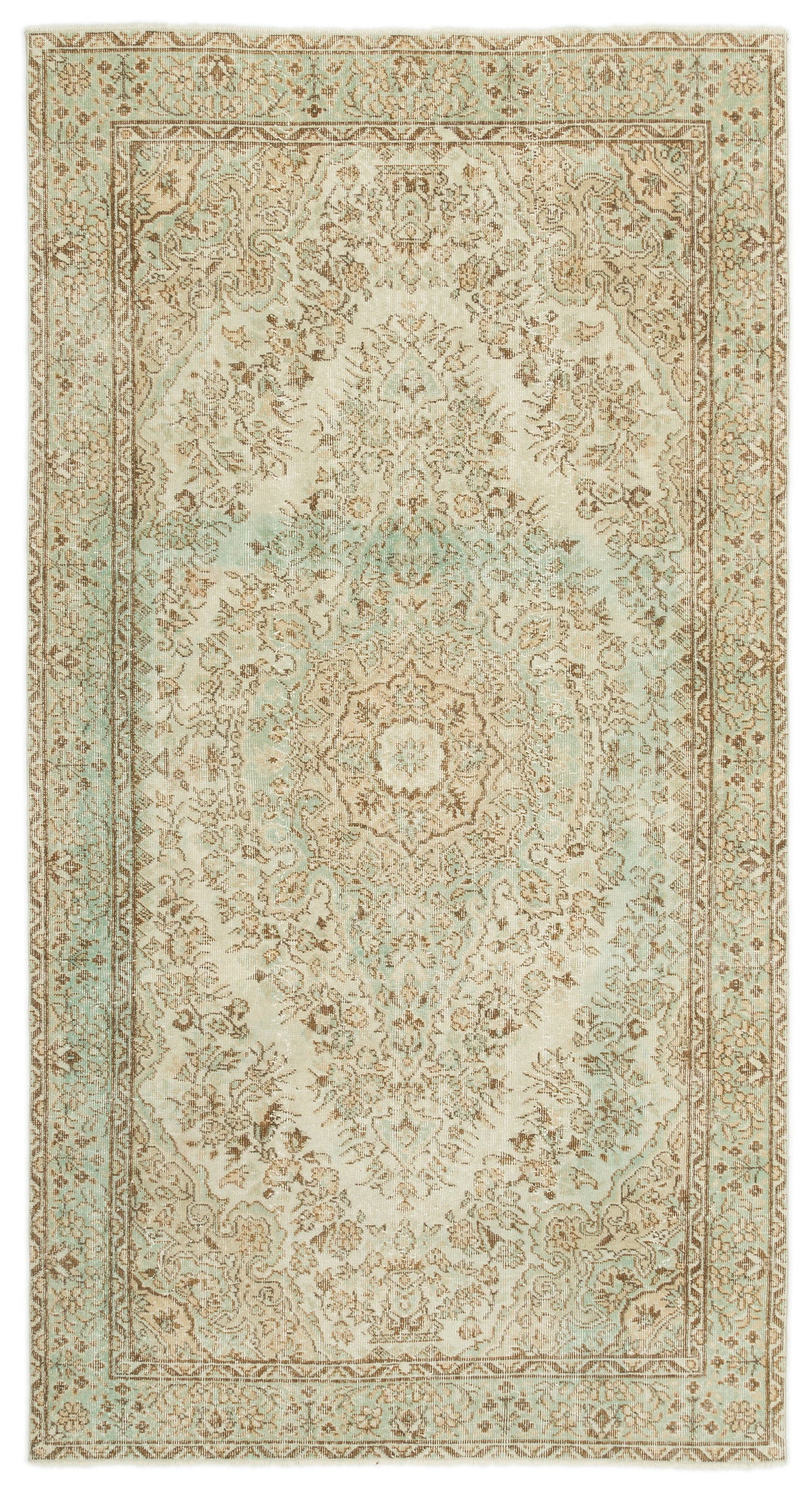 Beige Over Dyed Vintage Rug 4&#39;12&#39;&#39; x 9&#39;3&#39;&#39; ft 152 x 283 cm