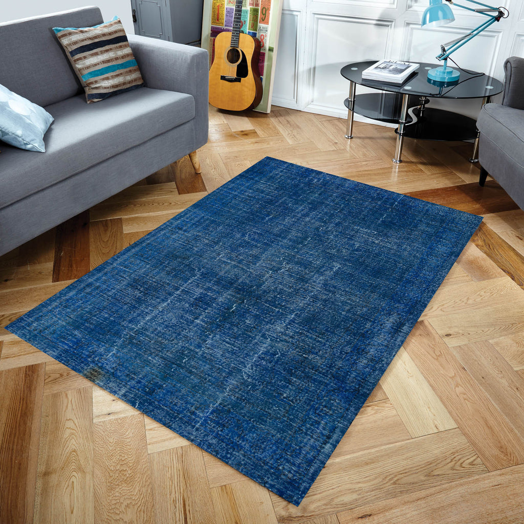 Blue Over Dyed Rug I Plain Rug | Turkish Rug | Hand Weaving Rug  | Bedroom Rug | Wool Rug | Vintage Rug | Tumbled Rug  | Naturel Rug | Boho Rug I 6'6'' x 10'0'' ft 198 x 305 cm