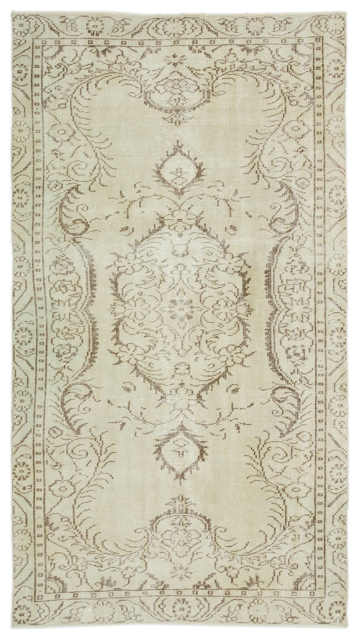 Beige Over Dyed Vintage Rug 4&#39;11&#39;&#39; x 8&#39;12&#39;&#39; ft 150 x 274 cm