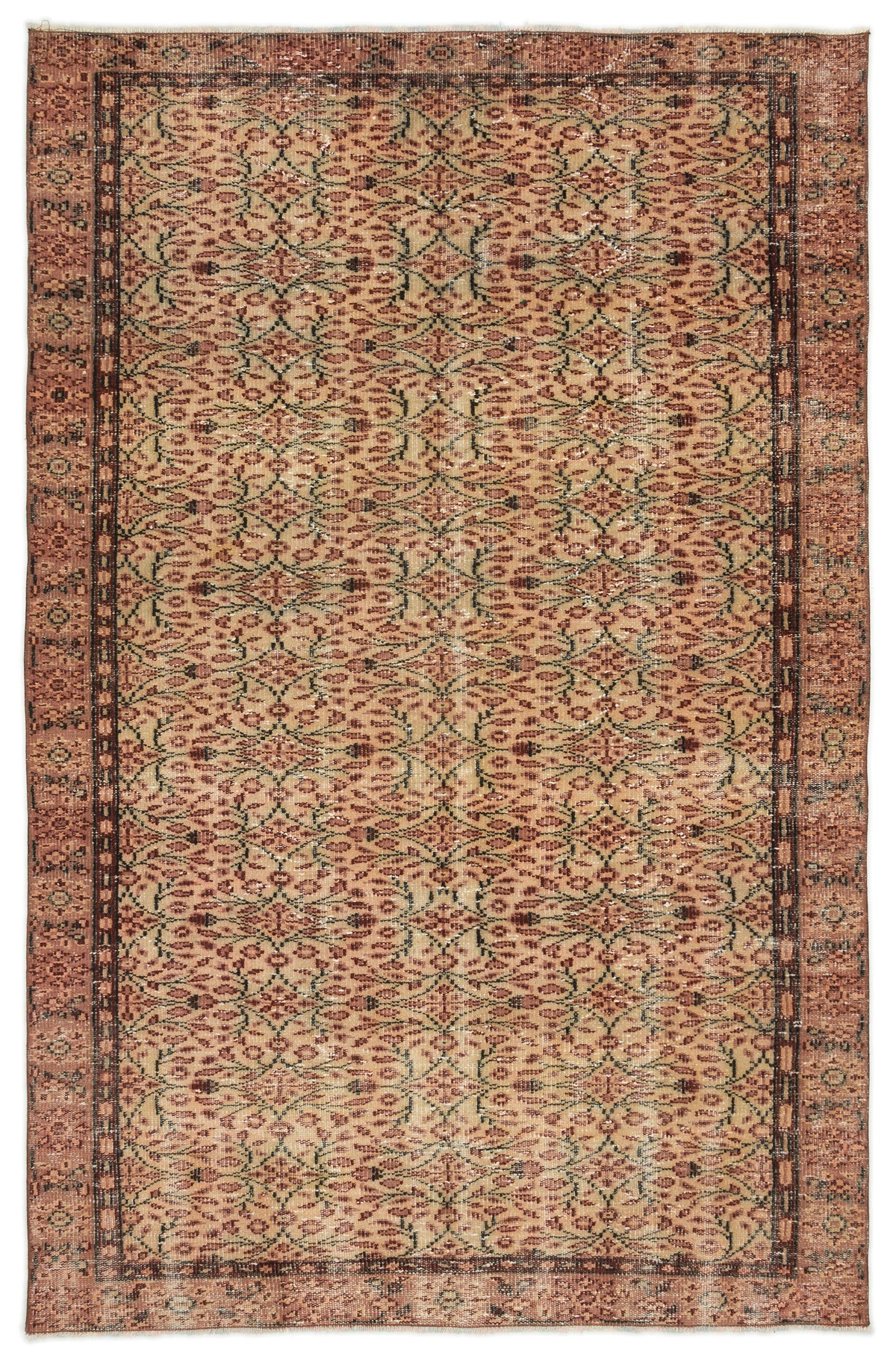 Brown Over Dyed Vintage Rug 5&#39;4&#39;&#39; x 8&#39;5&#39;&#39; ft 162 x 256 cm