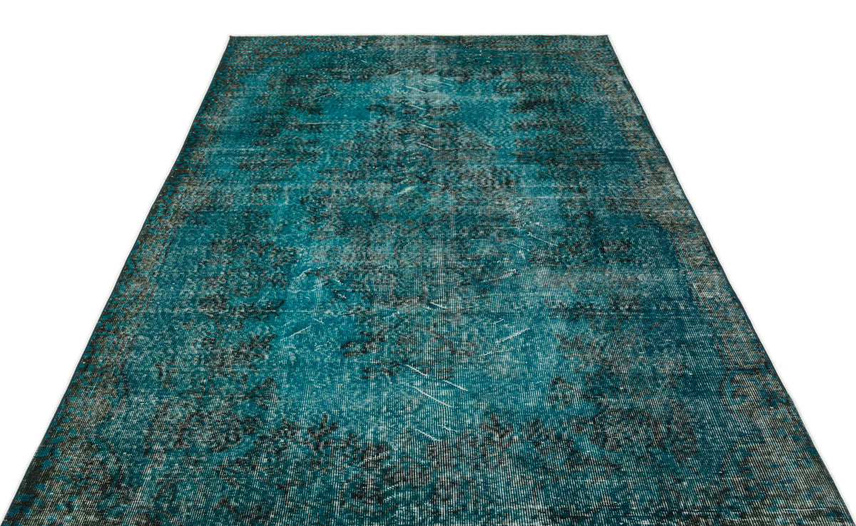 Turquoise  Over Dyed Vintage Rug 5&#39;6&#39;&#39; x 9&#39;3&#39;&#39; ft 168 x 281 cm