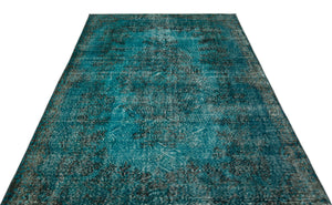 Turquoise  Over Dyed Vintage Rug 5'6'' x 9'3'' ft 168 x 281 cm