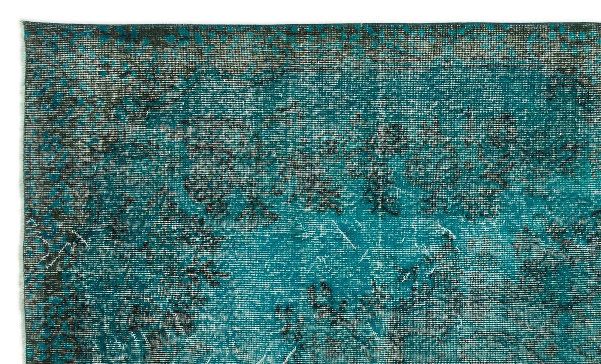 Turquoise  Over Dyed Vintage Rug 5&#39;6&#39;&#39; x 9&#39;3&#39;&#39; ft 168 x 281 cm