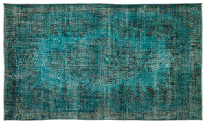 Turquoise  Over Dyed Vintage Rug 5'6'' x 9'3'' ft 168 x 281 cm