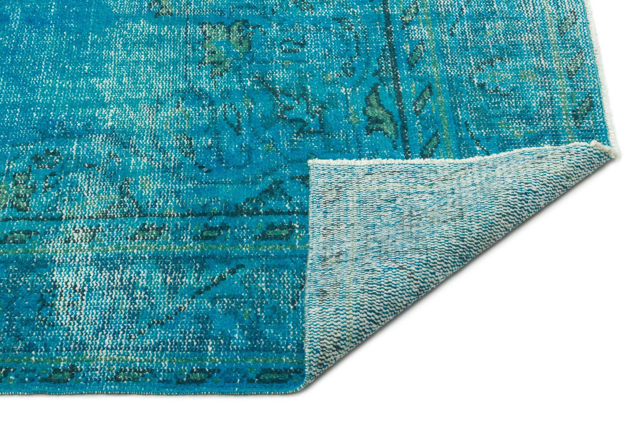Traditional Design Turquoise Over Dyed Vintage Rug 6'4'' x 10'1'' ft 1 ...