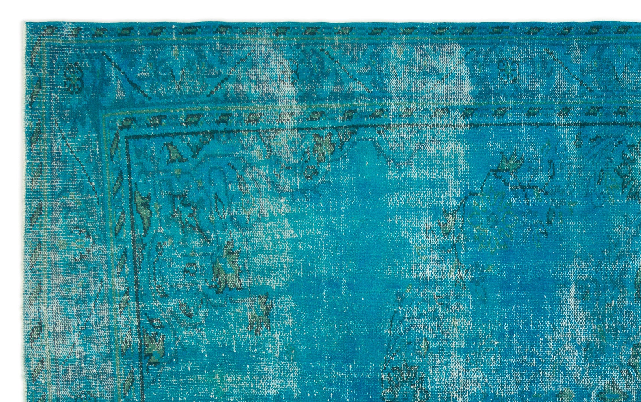 Traditional Design Turquoise Over Dyed Vintage Rug 6'4'' x 10'1'' ft 1 ...