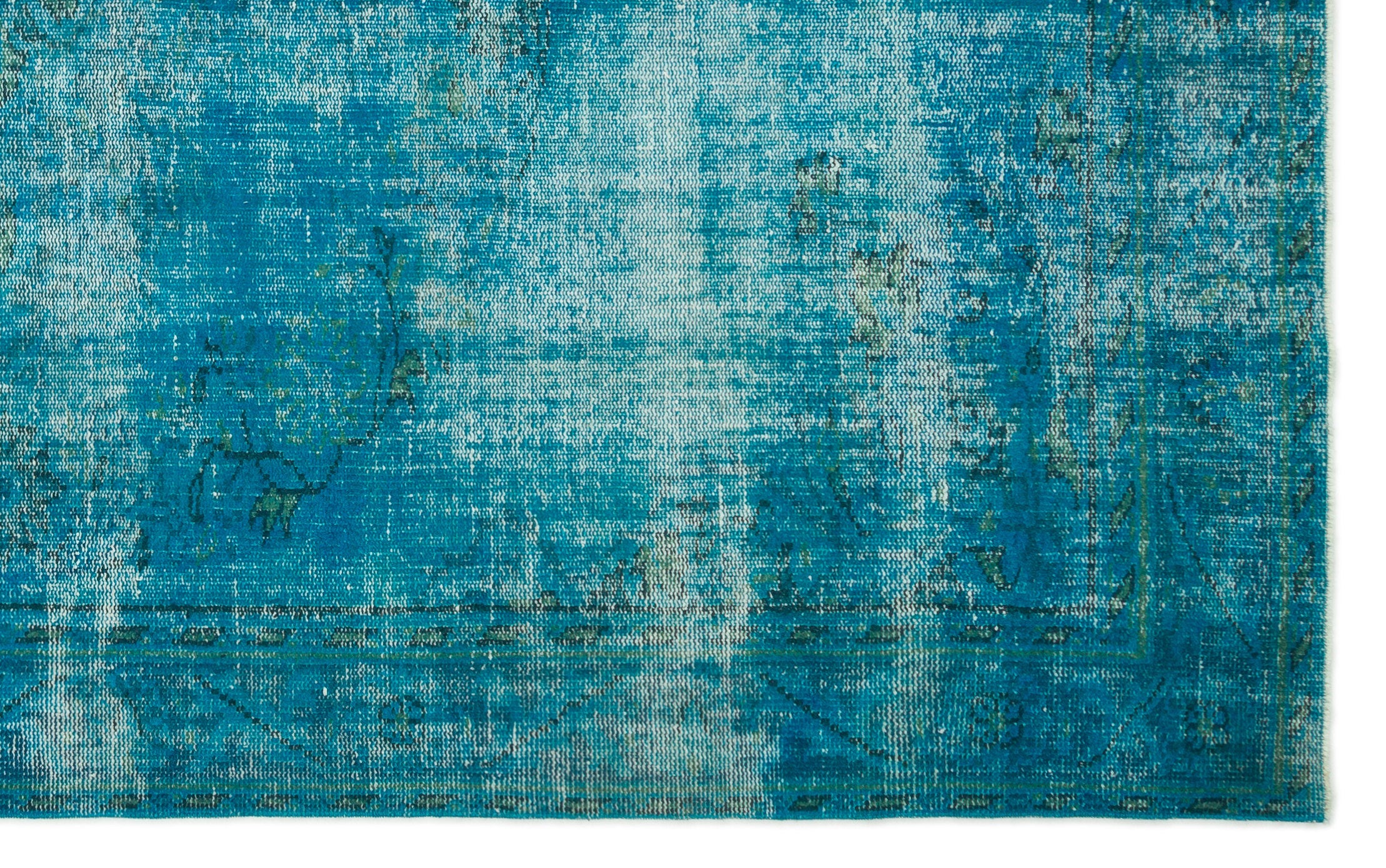 Traditional Design Turquoise Over Dyed Vintage Rug 6'4'' x 10'1'' ft 1 ...