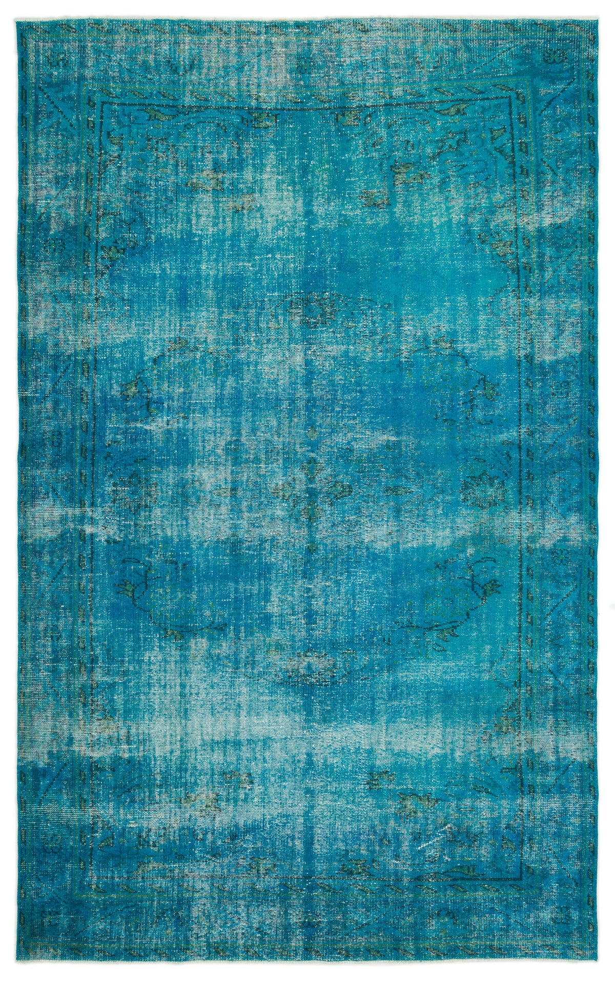 Traditional Design Turquoise Over Dyed Vintage Rug 6'4'' x 10'1'' ft 1 ...