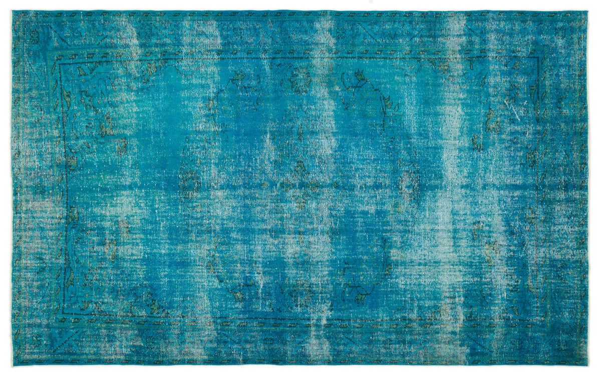 Traditional Design Turquoise Over Dyed Vintage Rug 6'4'' x 10'1'' ft 1 ...