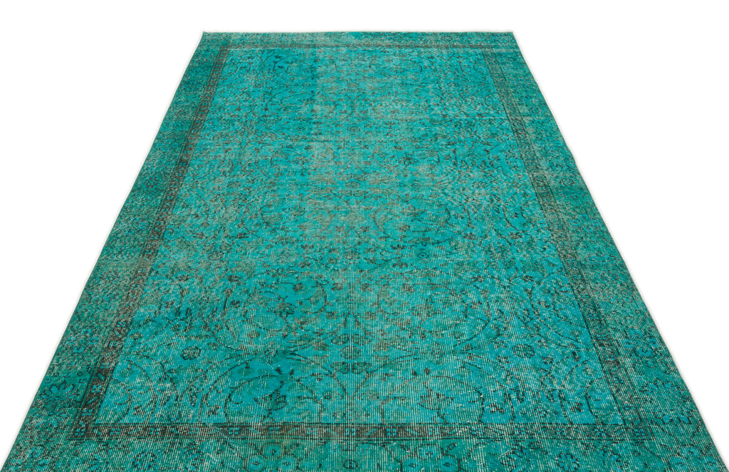 Turquoise  Over Dyed Vintage Rug 5'3'' x 8'7'' ft 161 x 262 cm