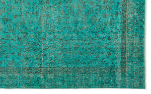 Turquoise  Over Dyed Vintage Rug 5'3'' x 8'7'' ft 161 x 262 cm