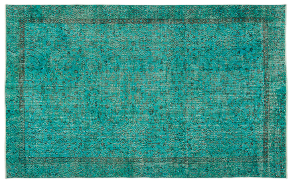 Turquoise  Over Dyed Vintage Rug 5'3'' x 8'7'' ft 161 x 262 cm