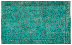 Turquoise  Over Dyed Vintage Rug 5'3'' x 8'7'' ft 161 x 262 cm
