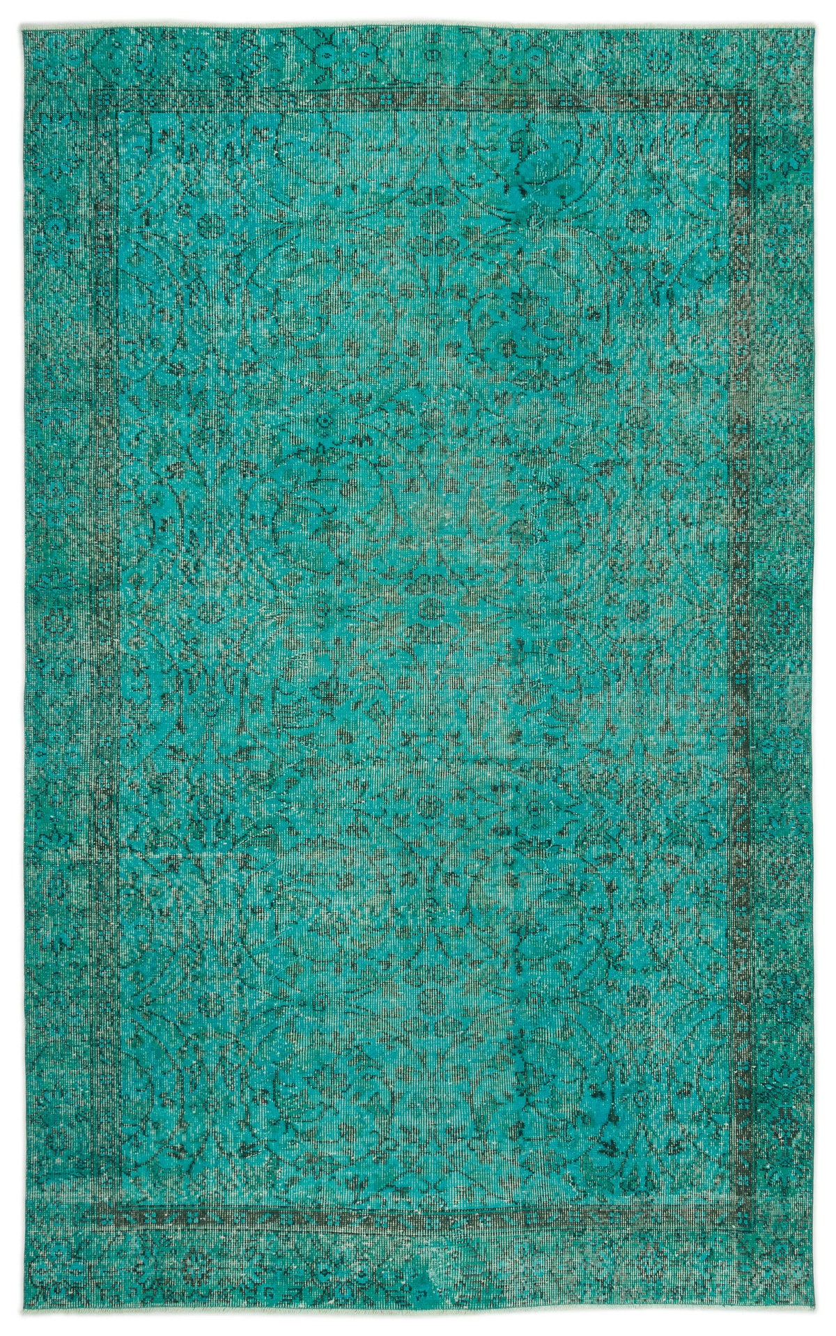 Turquoise  Over Dyed Vintage Rug 5&#39;3&#39;&#39; x 8&#39;7&#39;&#39; ft 161 x 262 cm